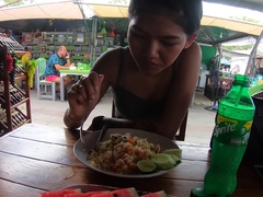Petite amateur Asian teen with her boyfriend out for lunch